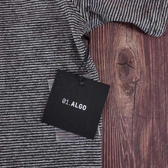 NWT 01.ALGO Mens Large Kris Performance Microstripe Henley Stitch Fix Gray Black - Picture 4 of 12